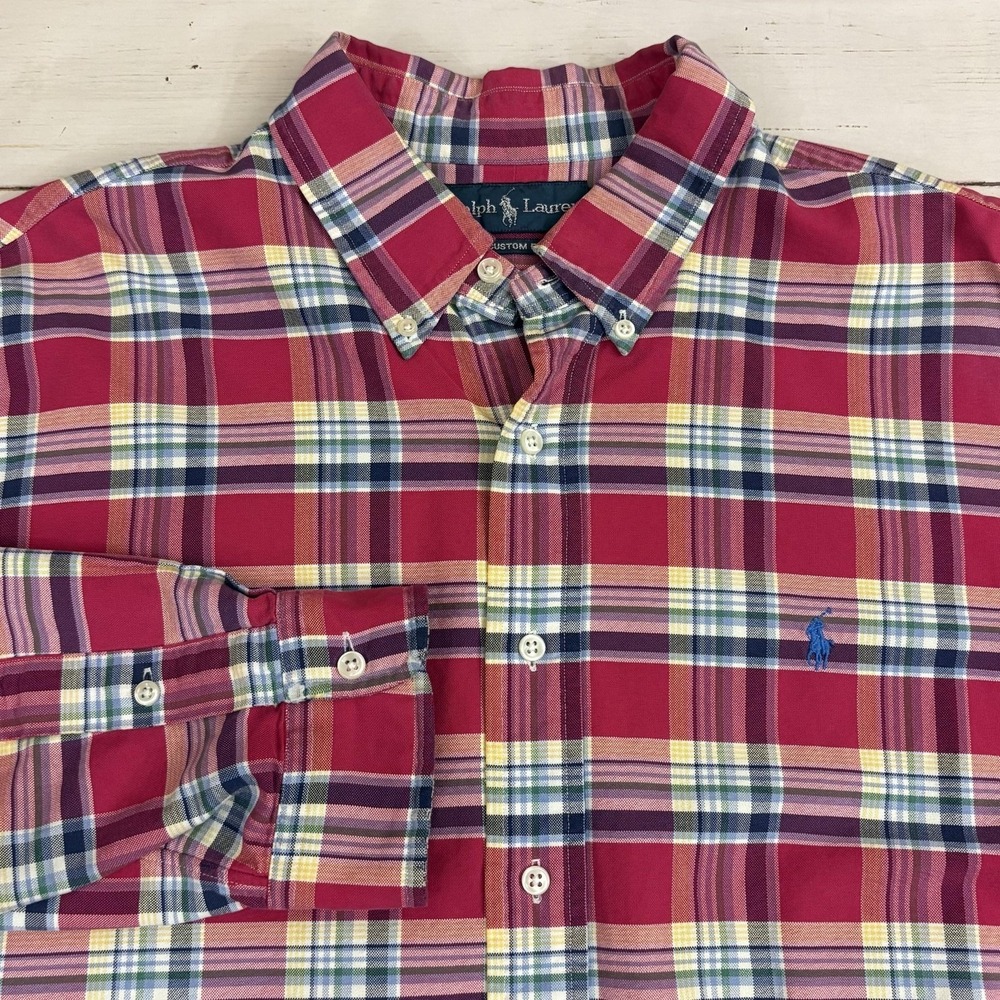 Ralph Lauren Plaid Shirt Mens 2XL Red Custom Fit Button-Down Long Sleeve Casual